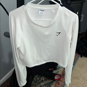 Gymshark White Crop Top Crew Neck Long Sleeve